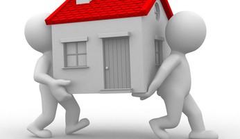 two 3d humans carry a home in their hands