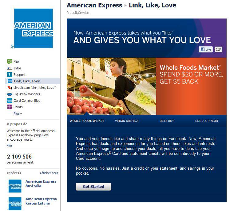 American Express fait des deals, coupons de réduction avec Facebook
