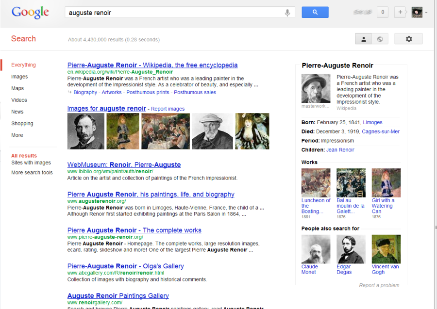 Recherche knowledge Graph Google Renoir