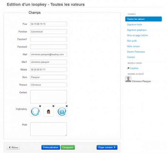 edition loopkey valeurs possibles